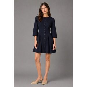 Madewell Dress Size 2 Navy Blue Cotton Sculptural Sleeve Pocket Pleated Mini NWT